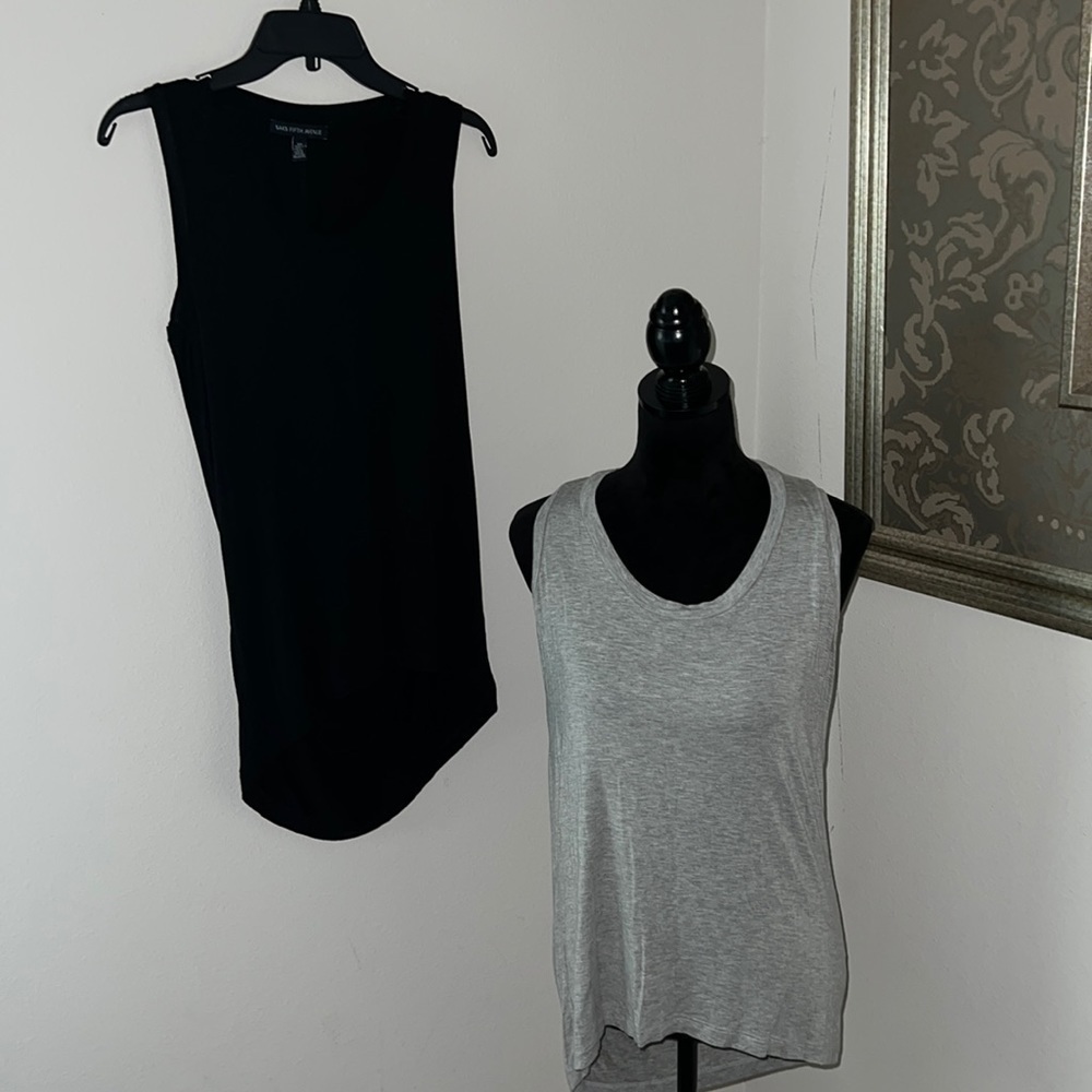 Saks Fifth Avenue Sz S / P set of two sleeveless draped back t shirts black gray